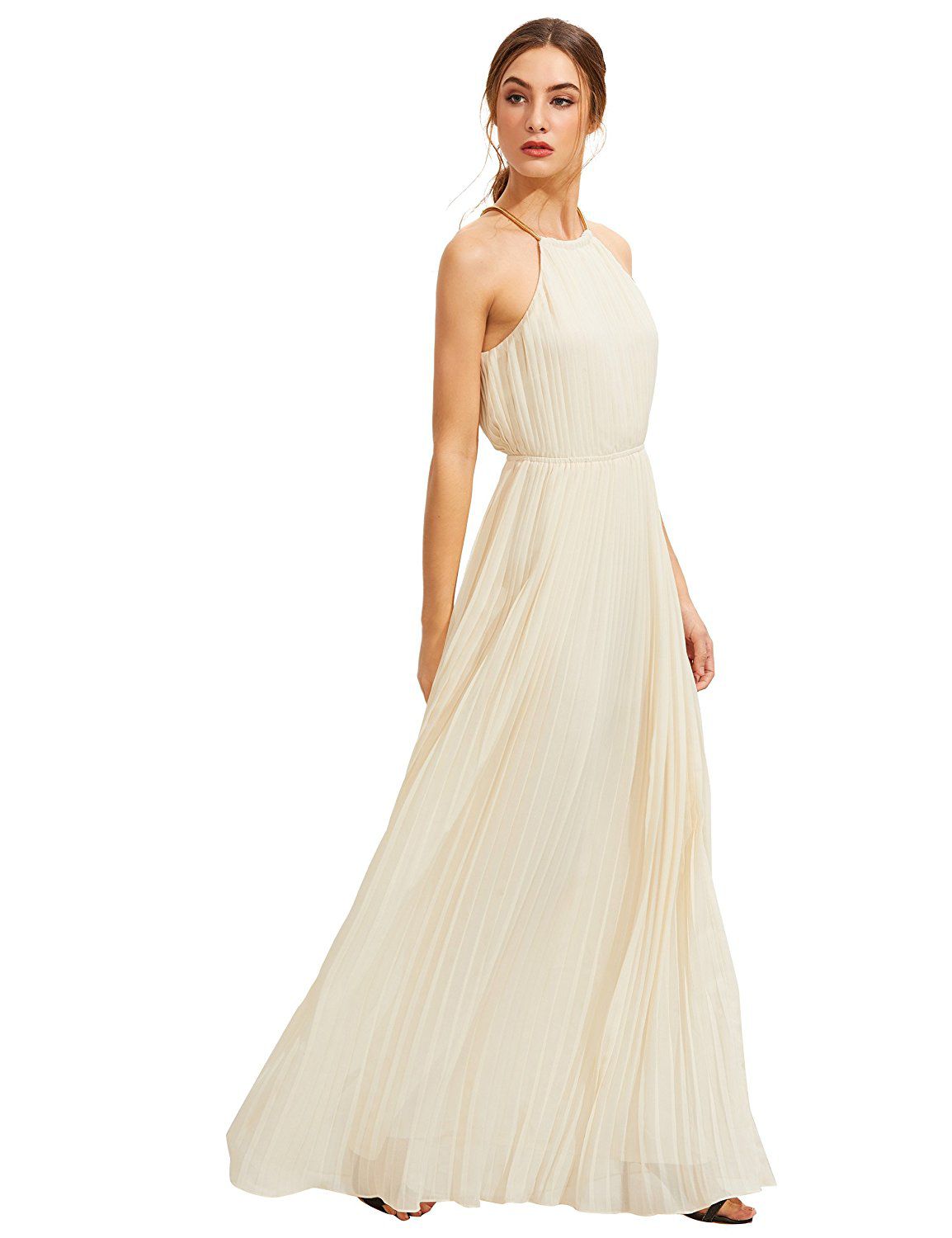 Evening Sleeveless Halterneck Pleated Infinity Maxi Dress