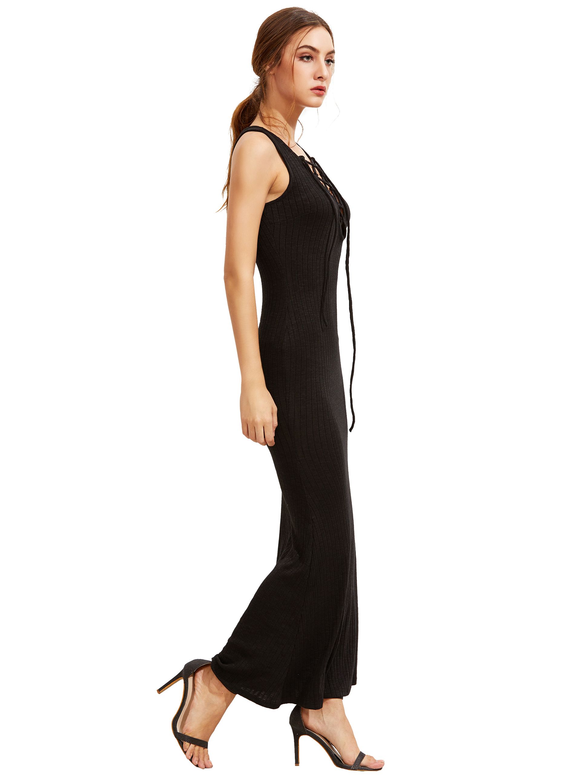 Black Sleeveless Lace Up Maxi Dress