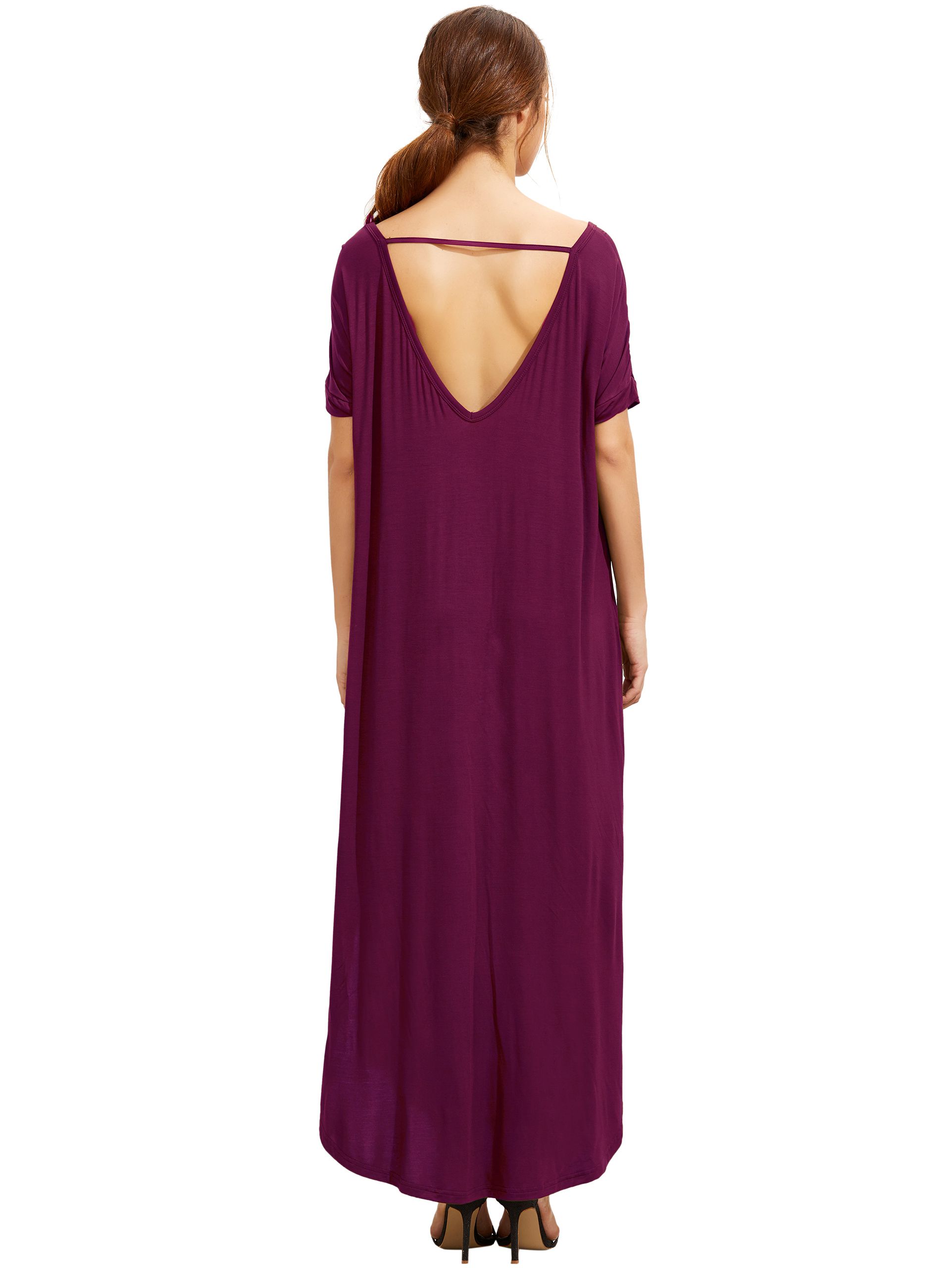 Purple Short Sleeve Pocket Split Side Dress