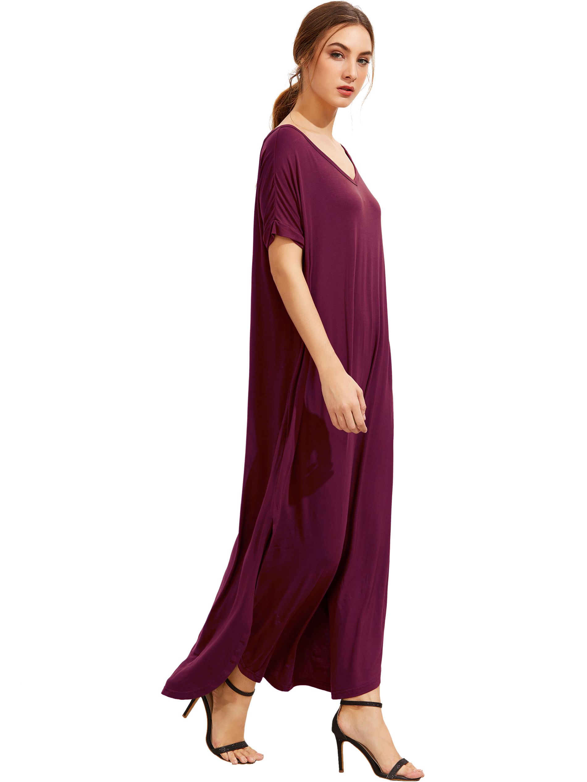 Purple Short Sleeve Pocket Split Side Dress