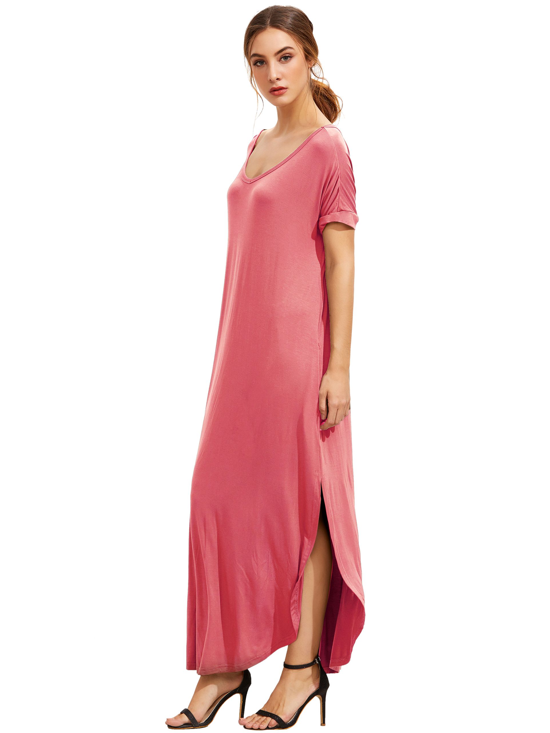 Dark Pink Sleeve Pocket Split Side Dress