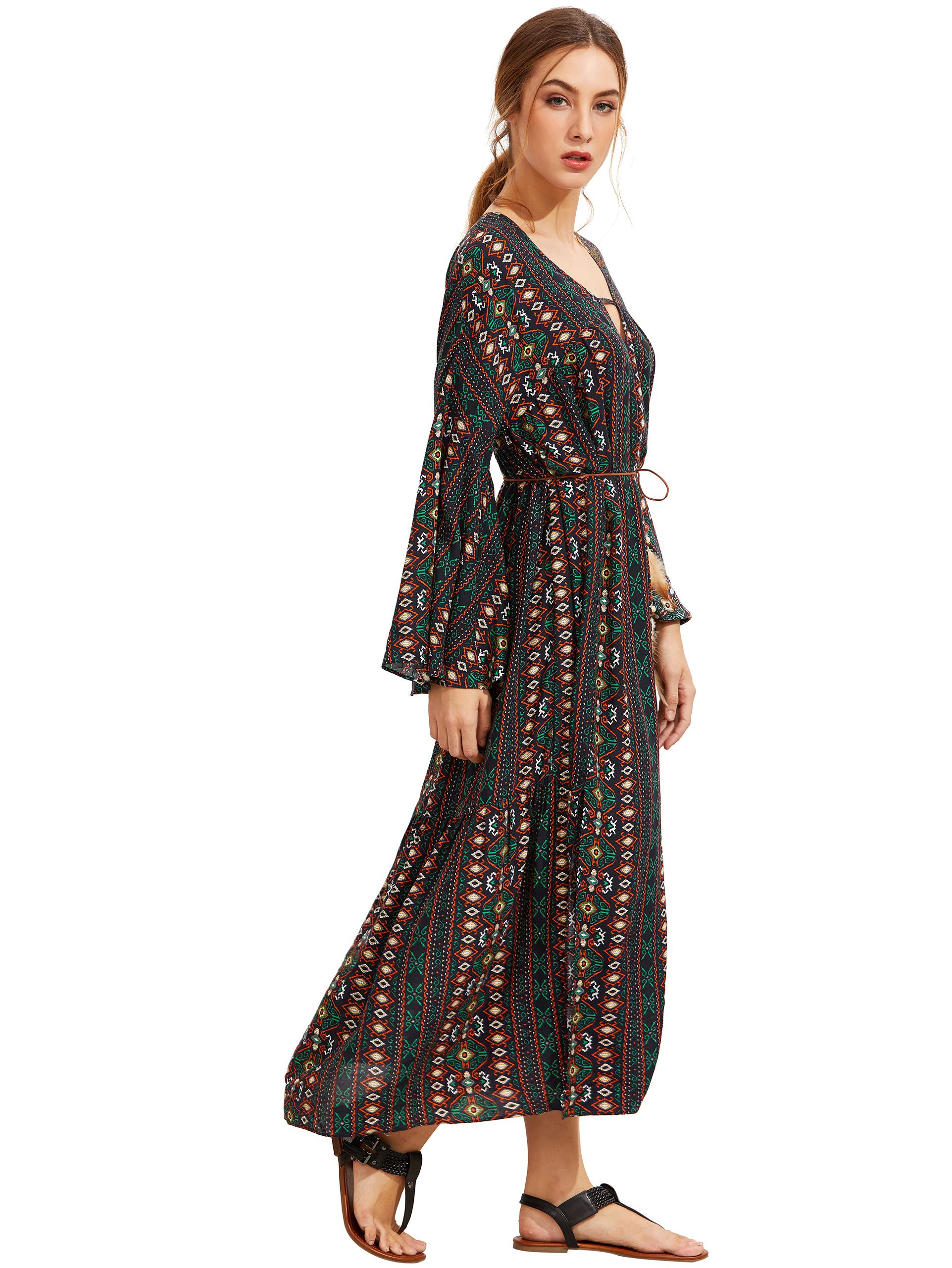 Tribal Print Slit Long Dress