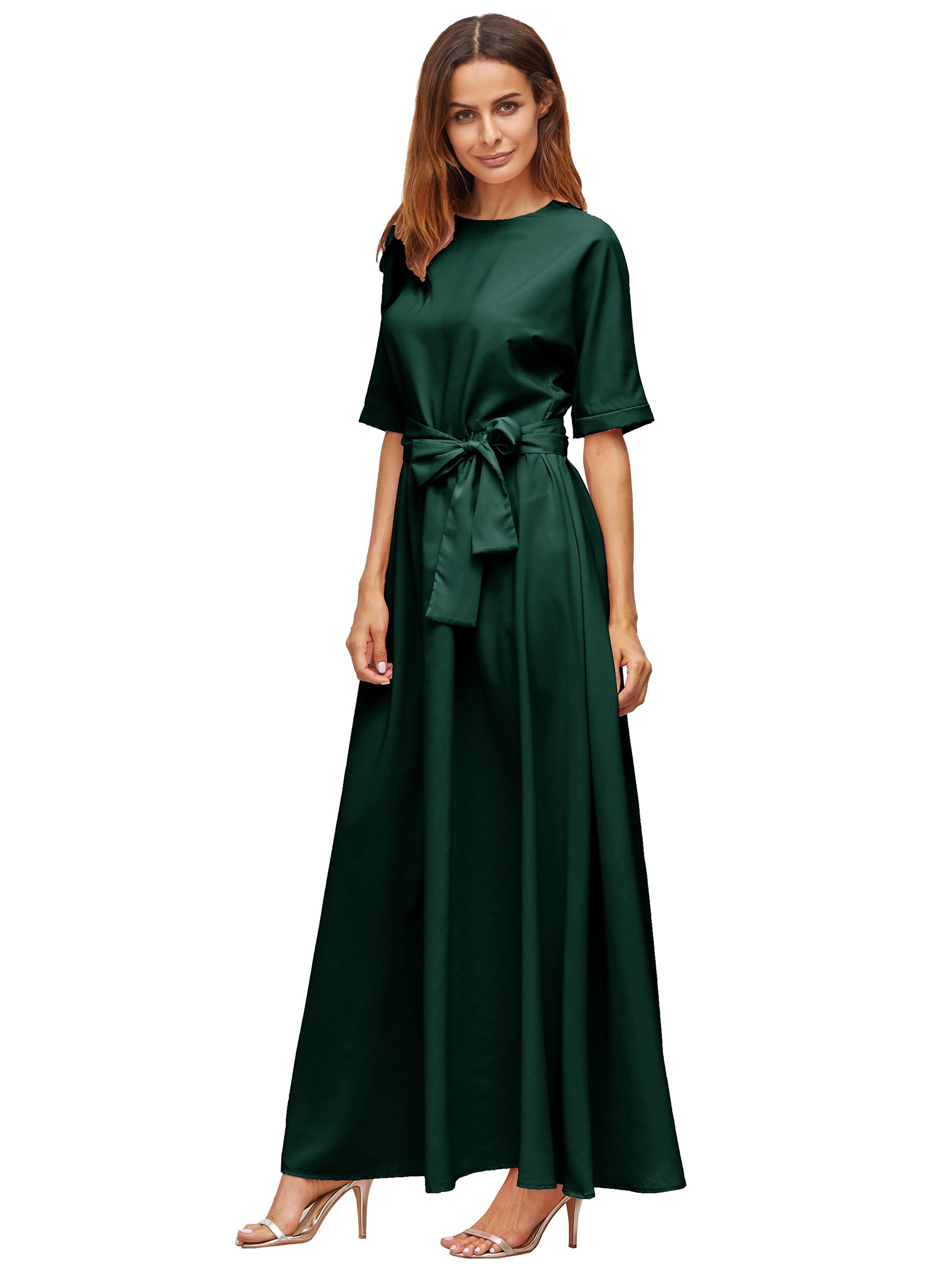 Dark Green Tie Front Detail Maxi Dress