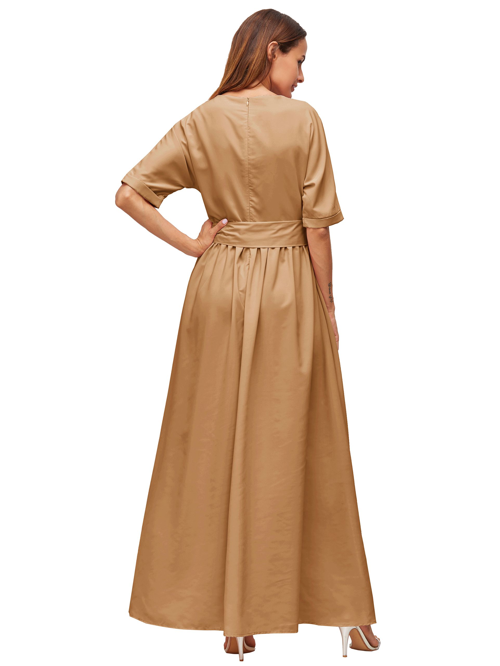 Khaki Tie Front Detail Maxi Dress