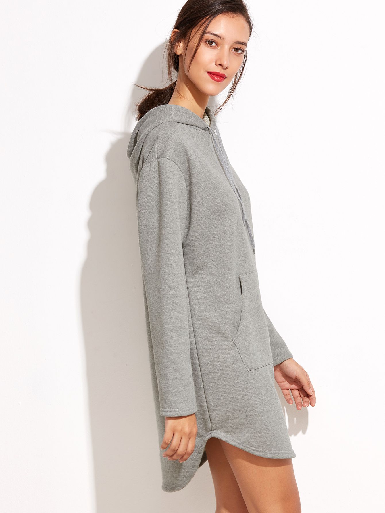 Grey Hooded Pocket Sweatshirt Dress