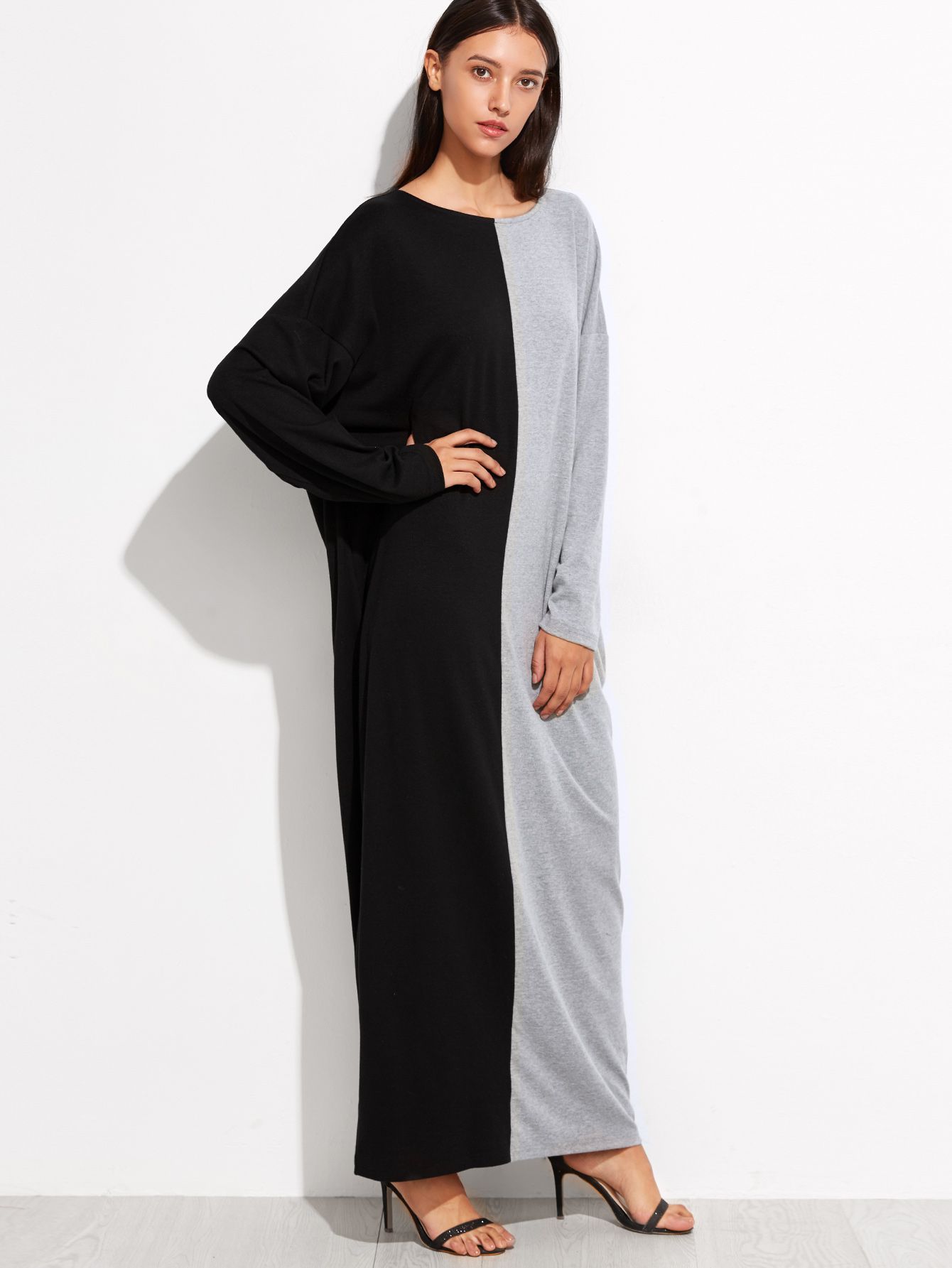 Contrast Dolman Sleeve Cocoon Maxi Dress