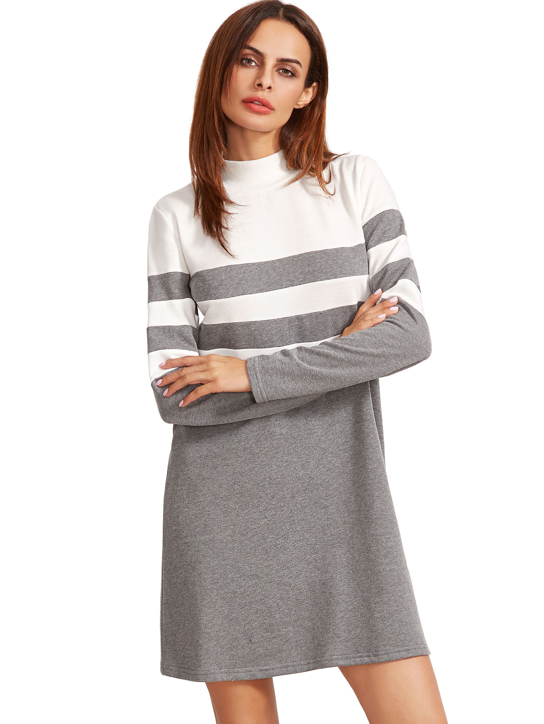 Grey Long Sleeve Shift Dress