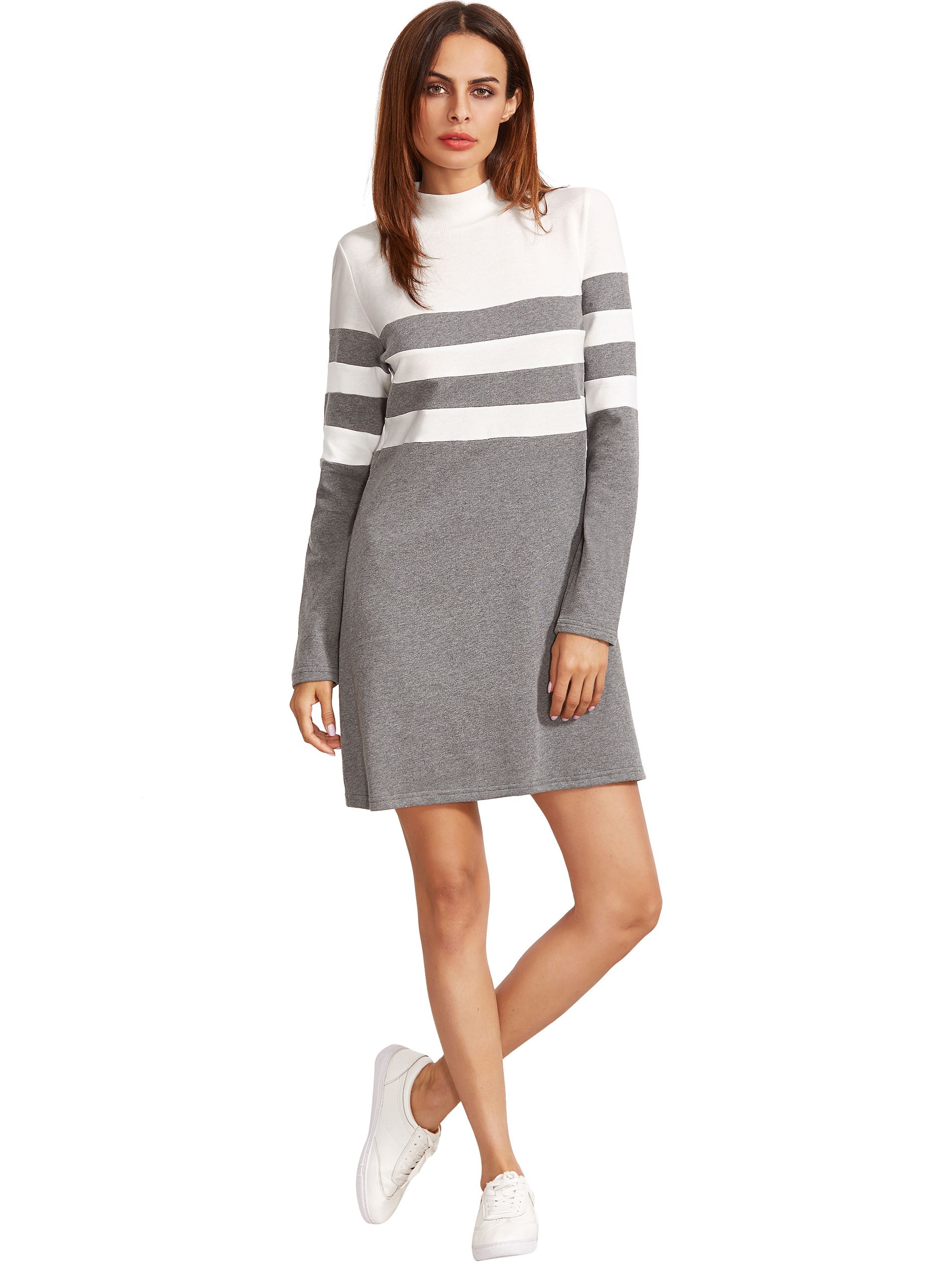 Grey Long Sleeve Shift Dress