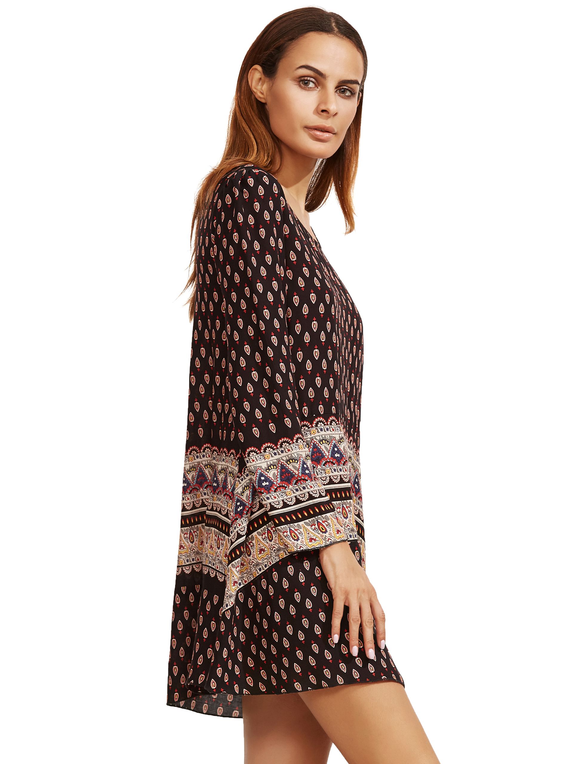 Black Tribal Print Shift Dress