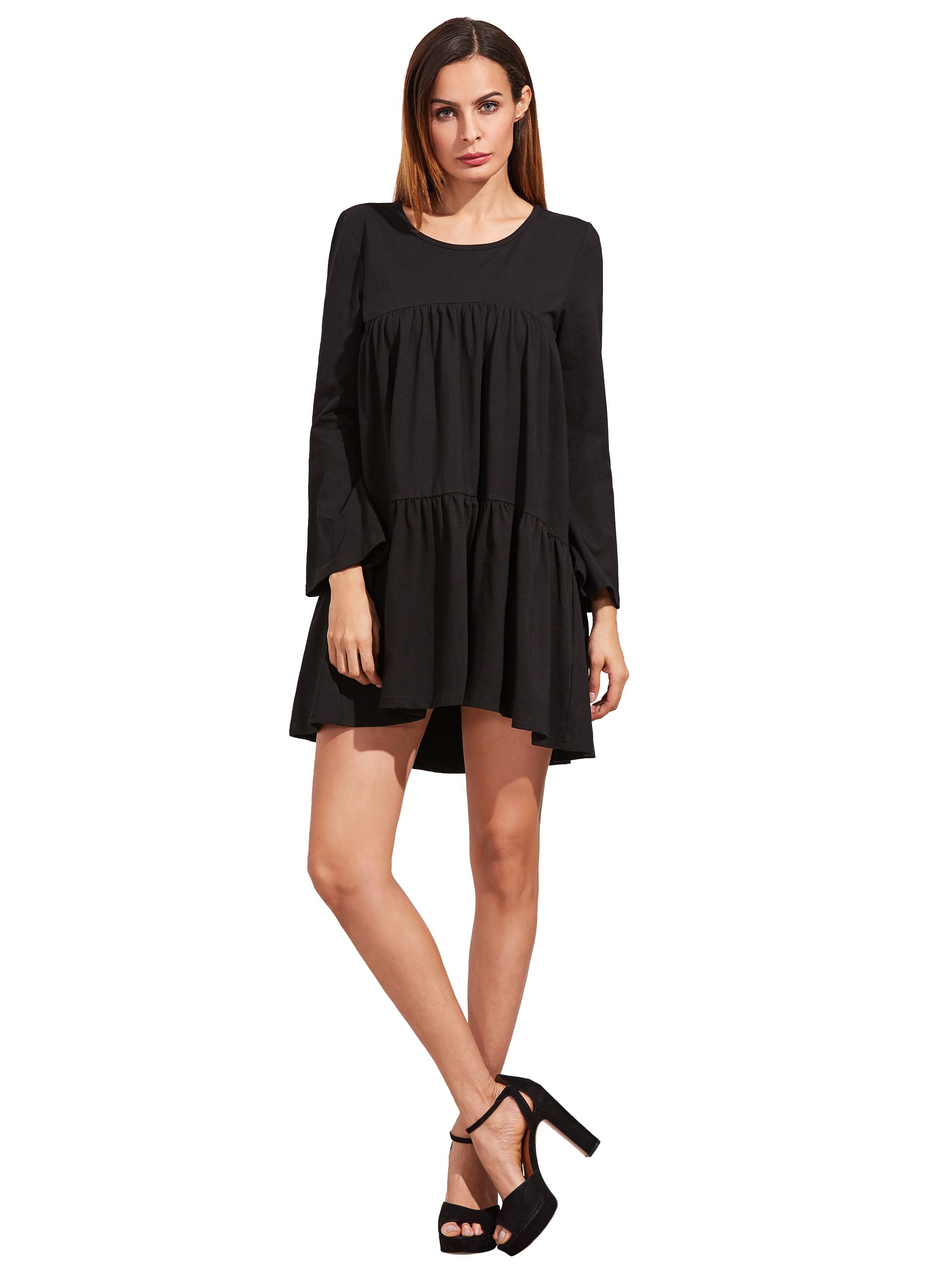 Black Long Sleeve Ruffle Dress