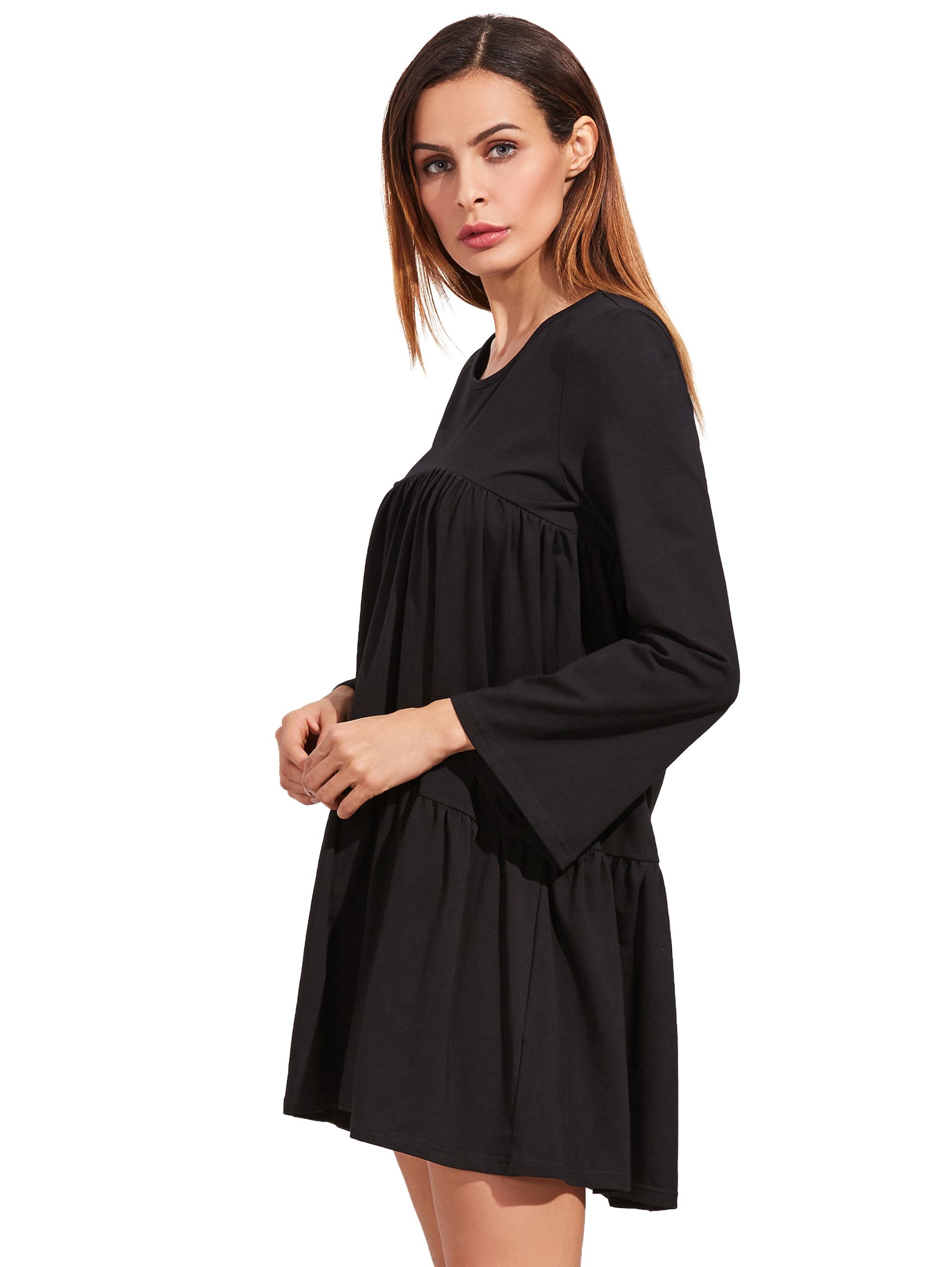 Black Long Sleeve Ruffle Dress