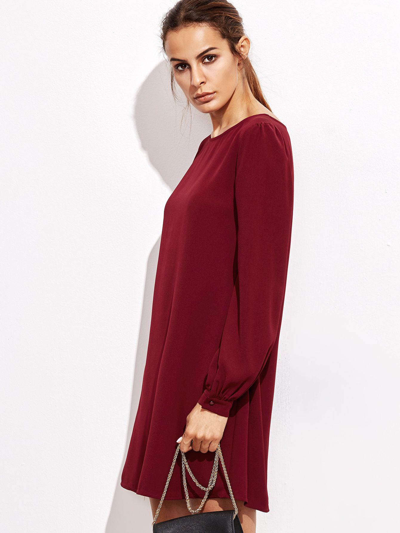 Burgundy Bishop Sleeve Swing Dress