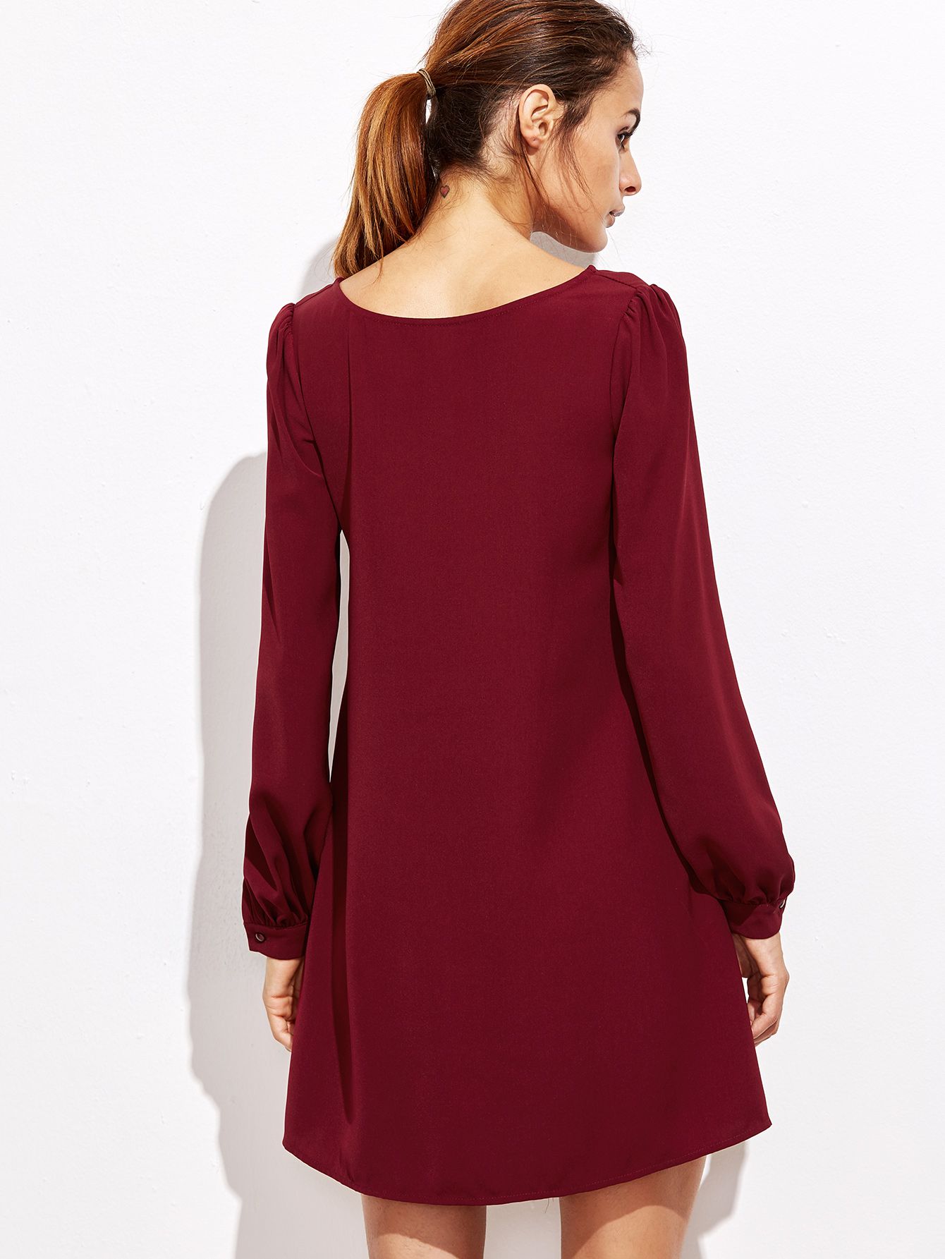 Burgundy Bishop Sleeve Swing Dress