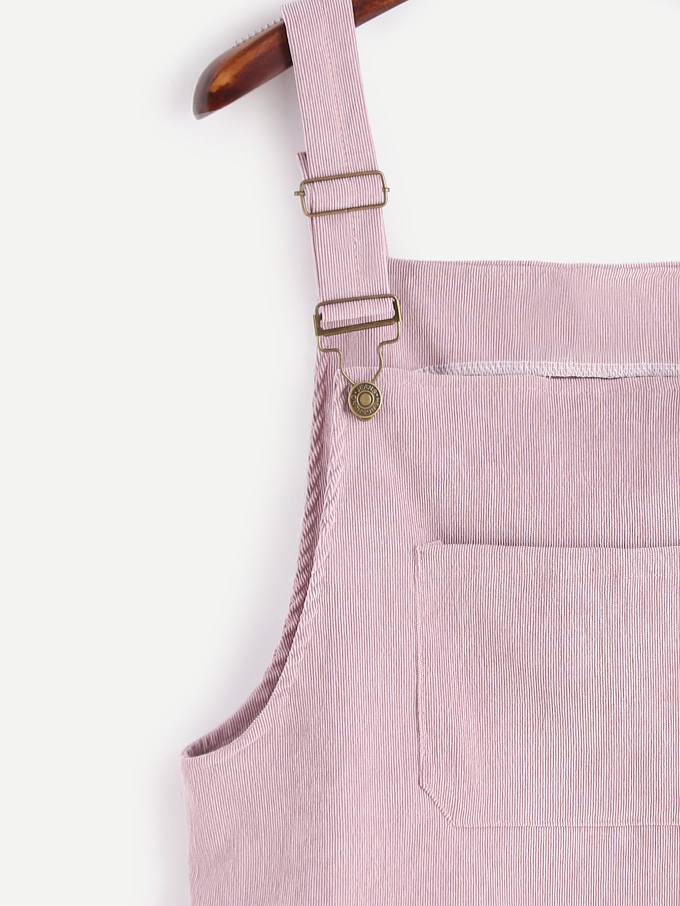 Pink Corduroy Overall Dress With Pocket