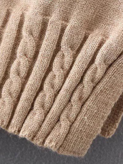 V Neck Cable Knit Detail Slit Sweater Dress