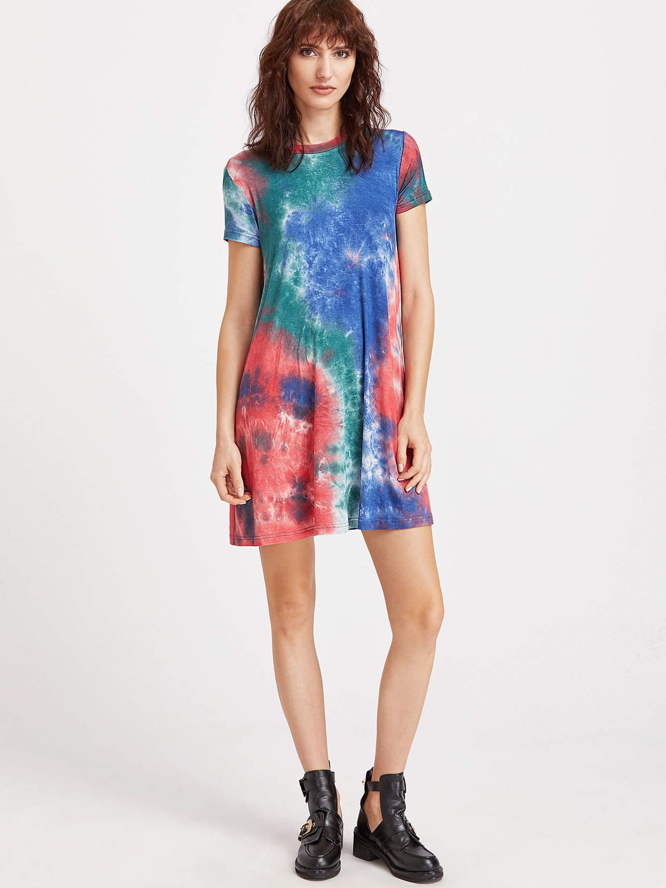 Multicolor Tie Dye Print Short Sleeve Tee Dress