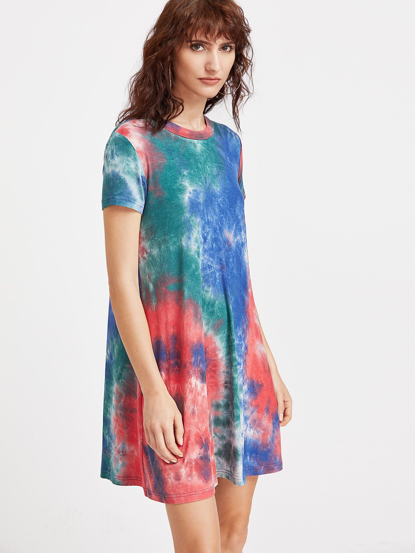 Multicolor Tie Dye Print Short Sleeve Tee Dress