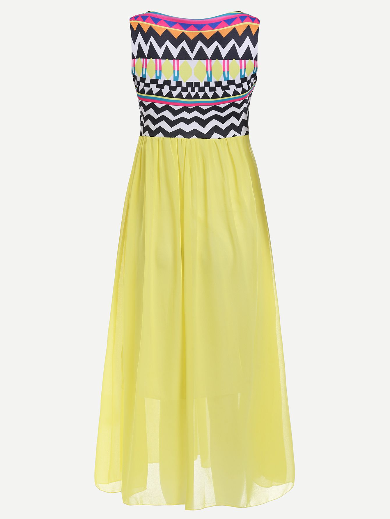 Yellow Geometric Print Sleeveless Dress