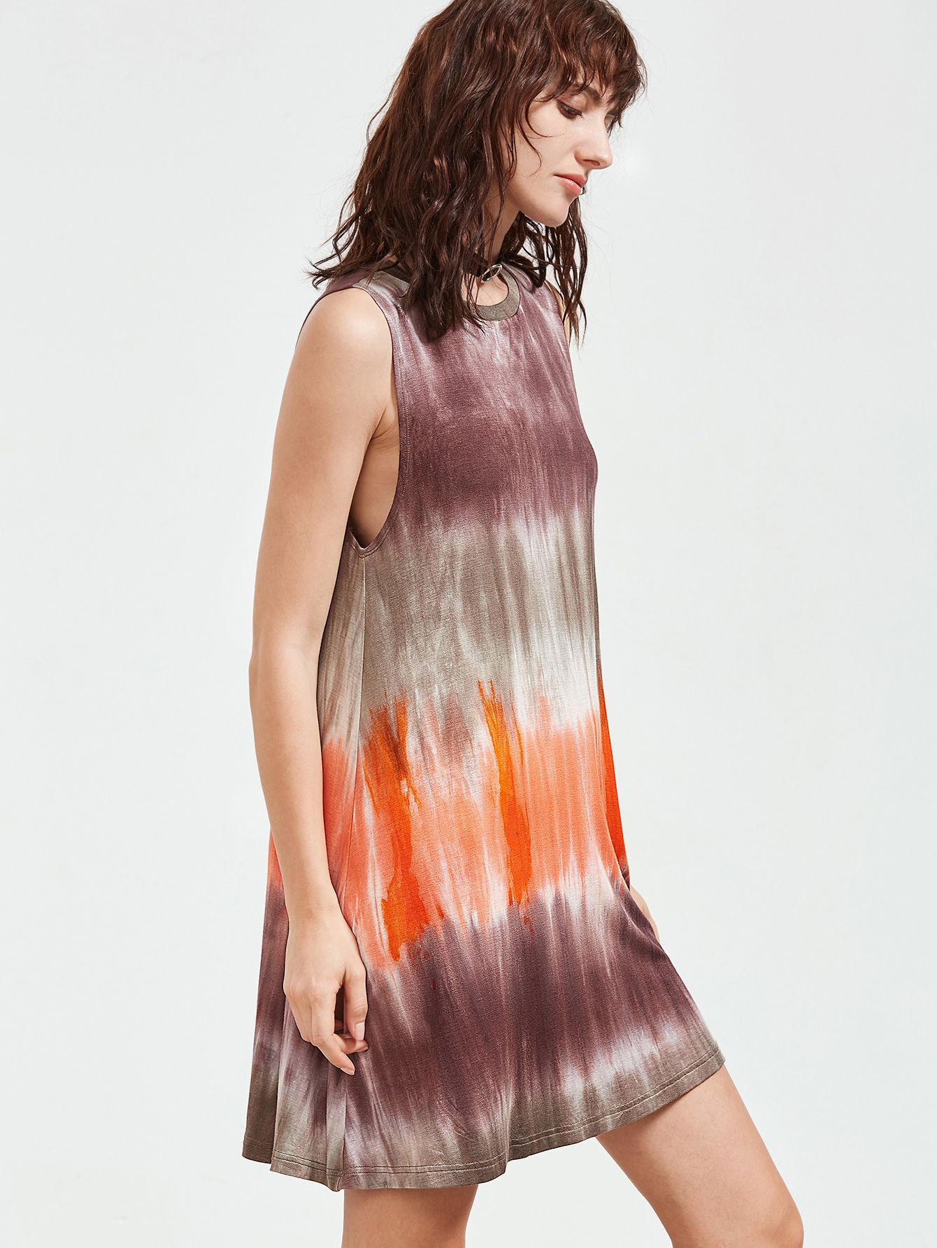 Multicolor Tie Dye Print Sleeveless Dress