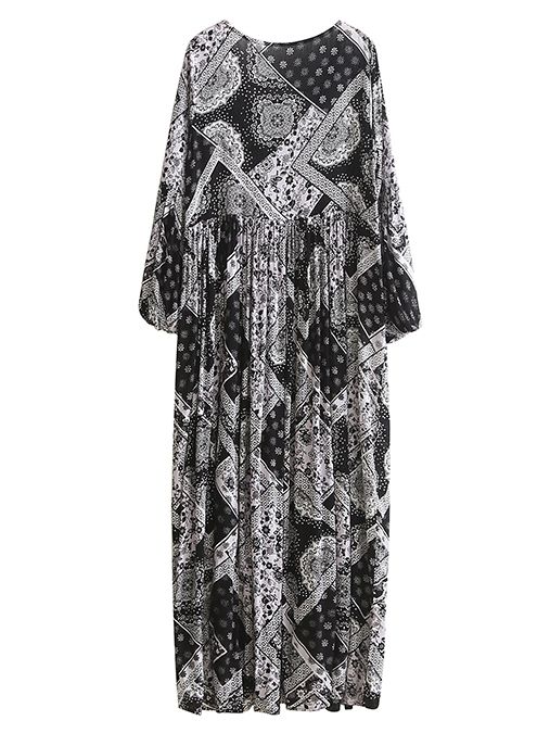 Tribal Print Lace Up Pleated Dress