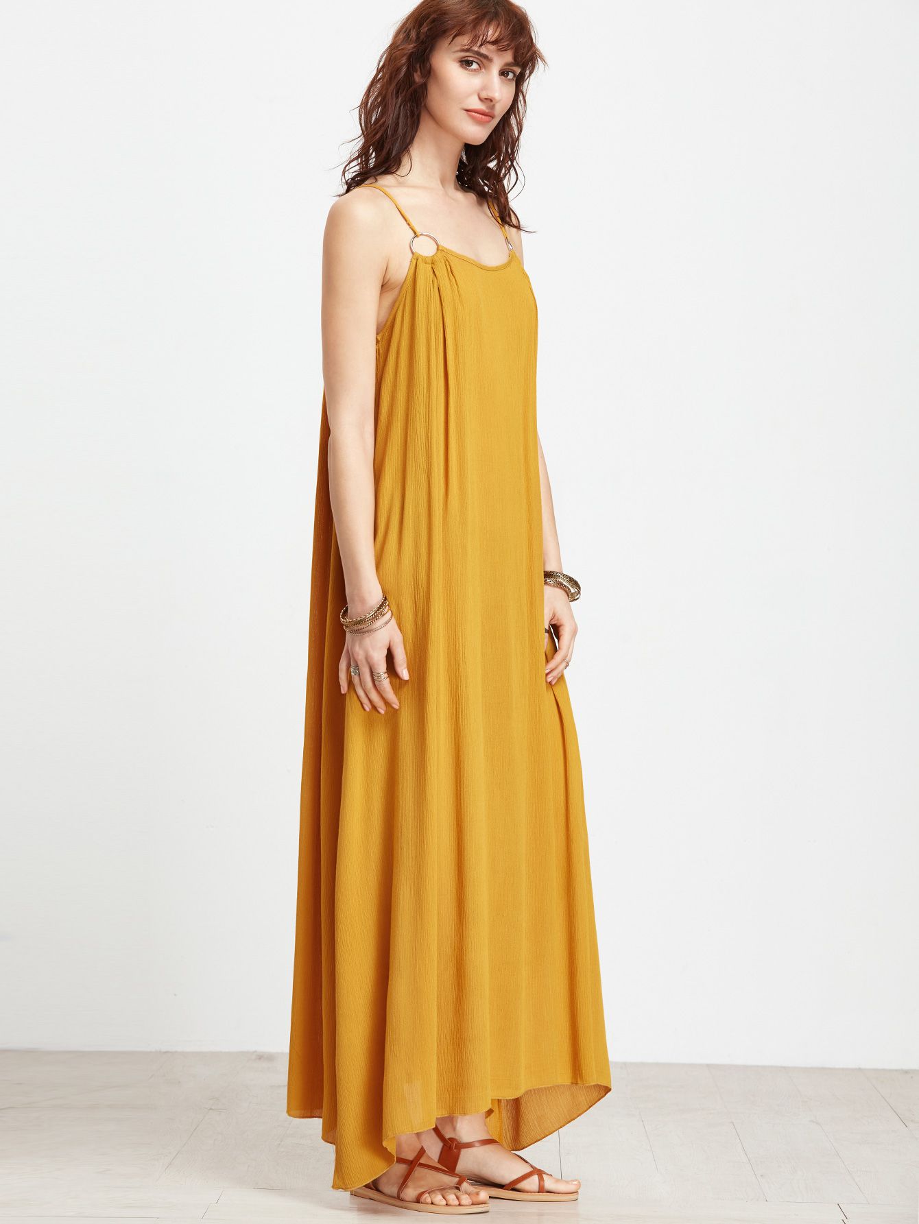 Yellow Spaghetti Strap Maxi Dress With Ring Detail