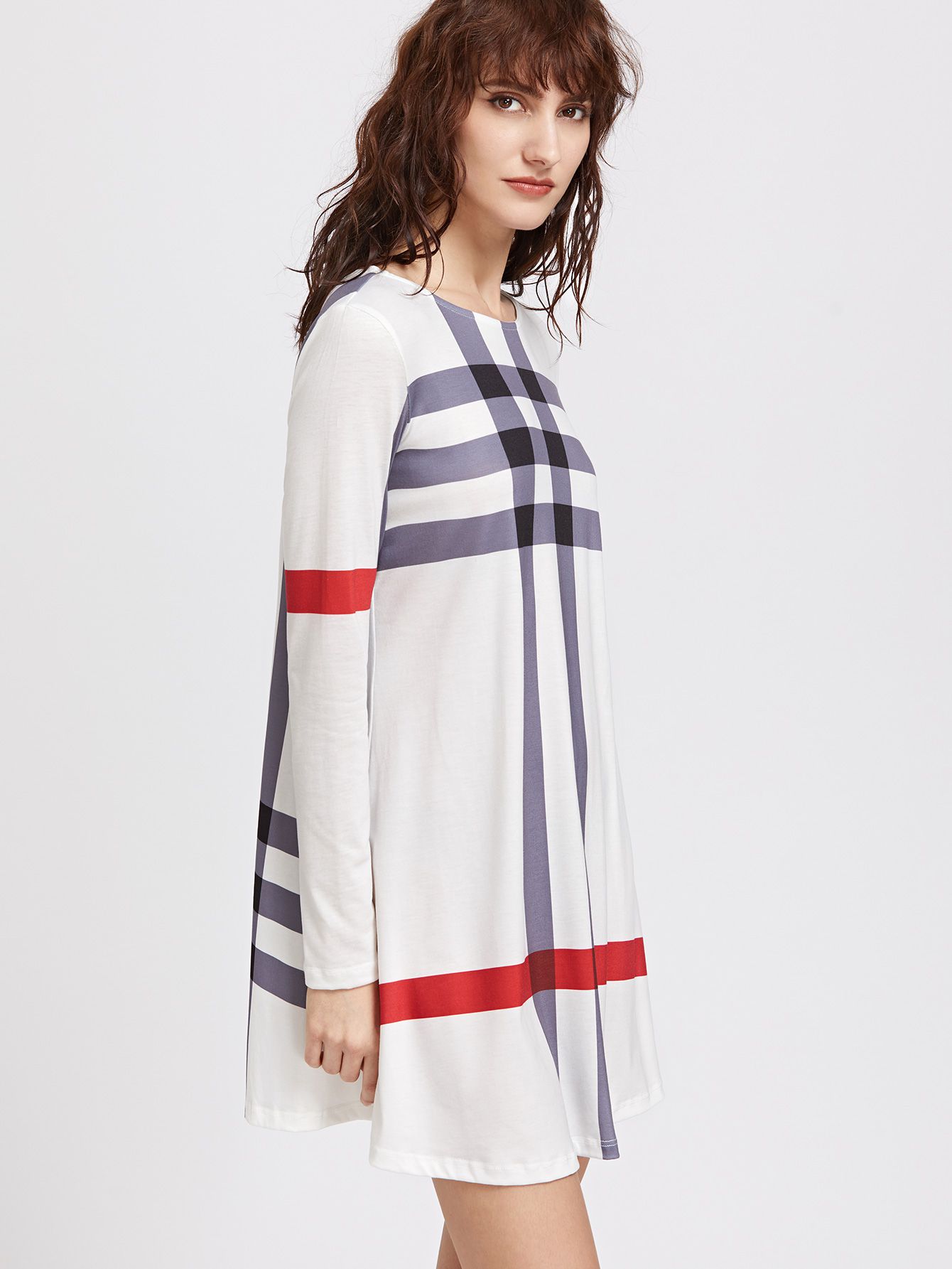 White Striped Long Sleeve Tee Dress