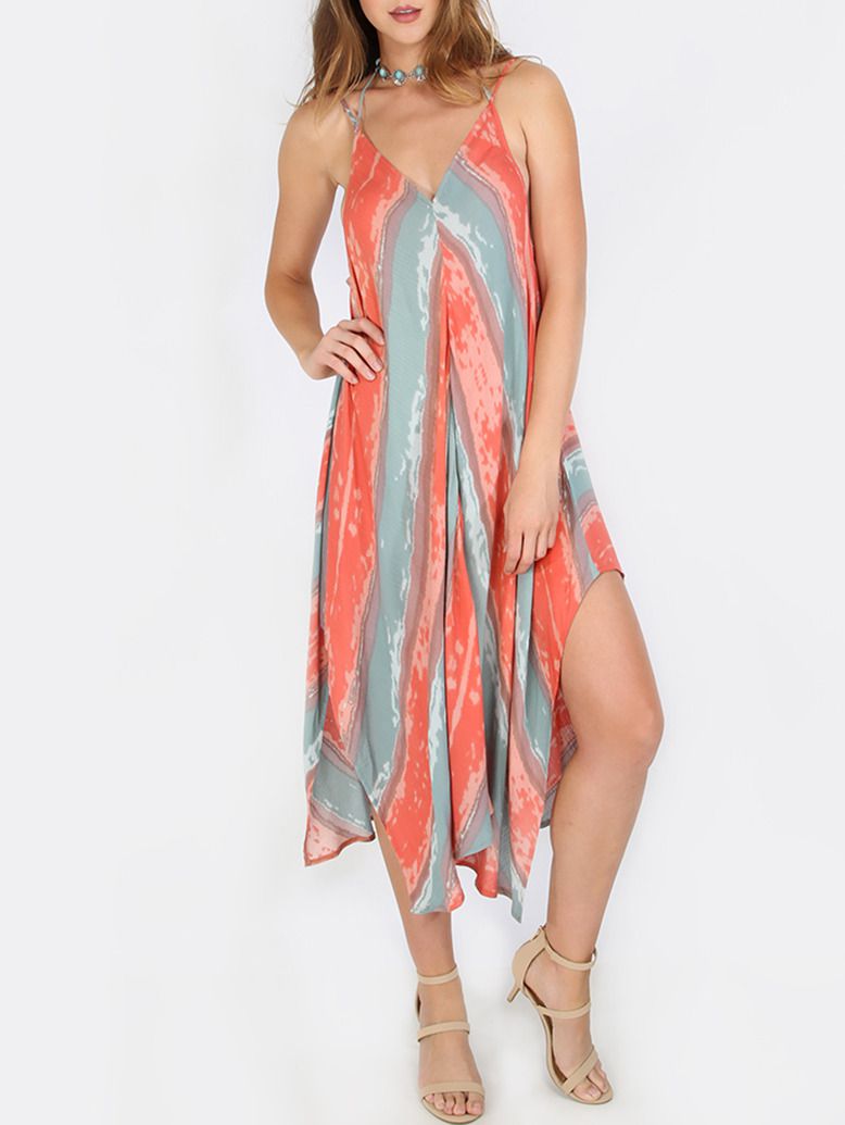 Multicolor Sleeveless Backless Asymmetrical Shift Dress